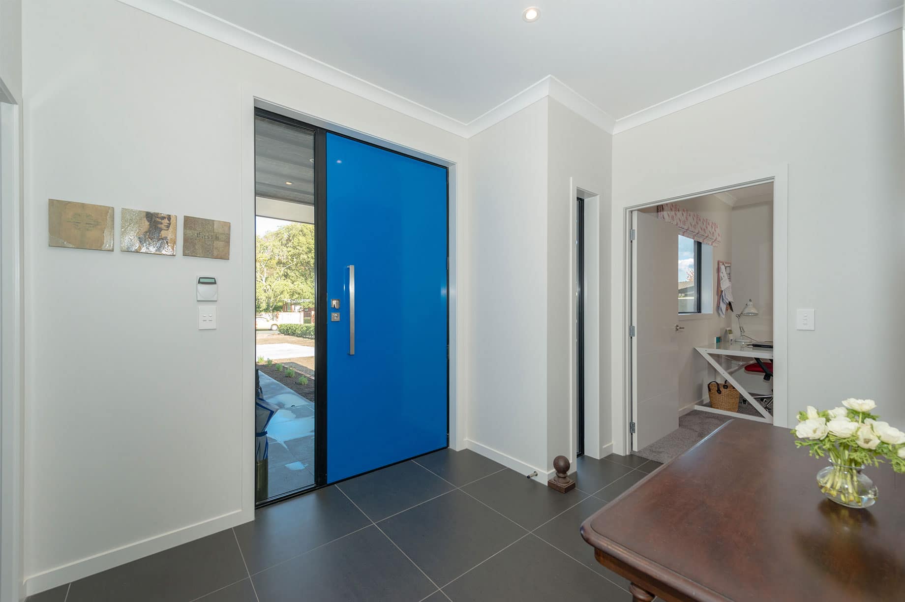House entry with blue door interior