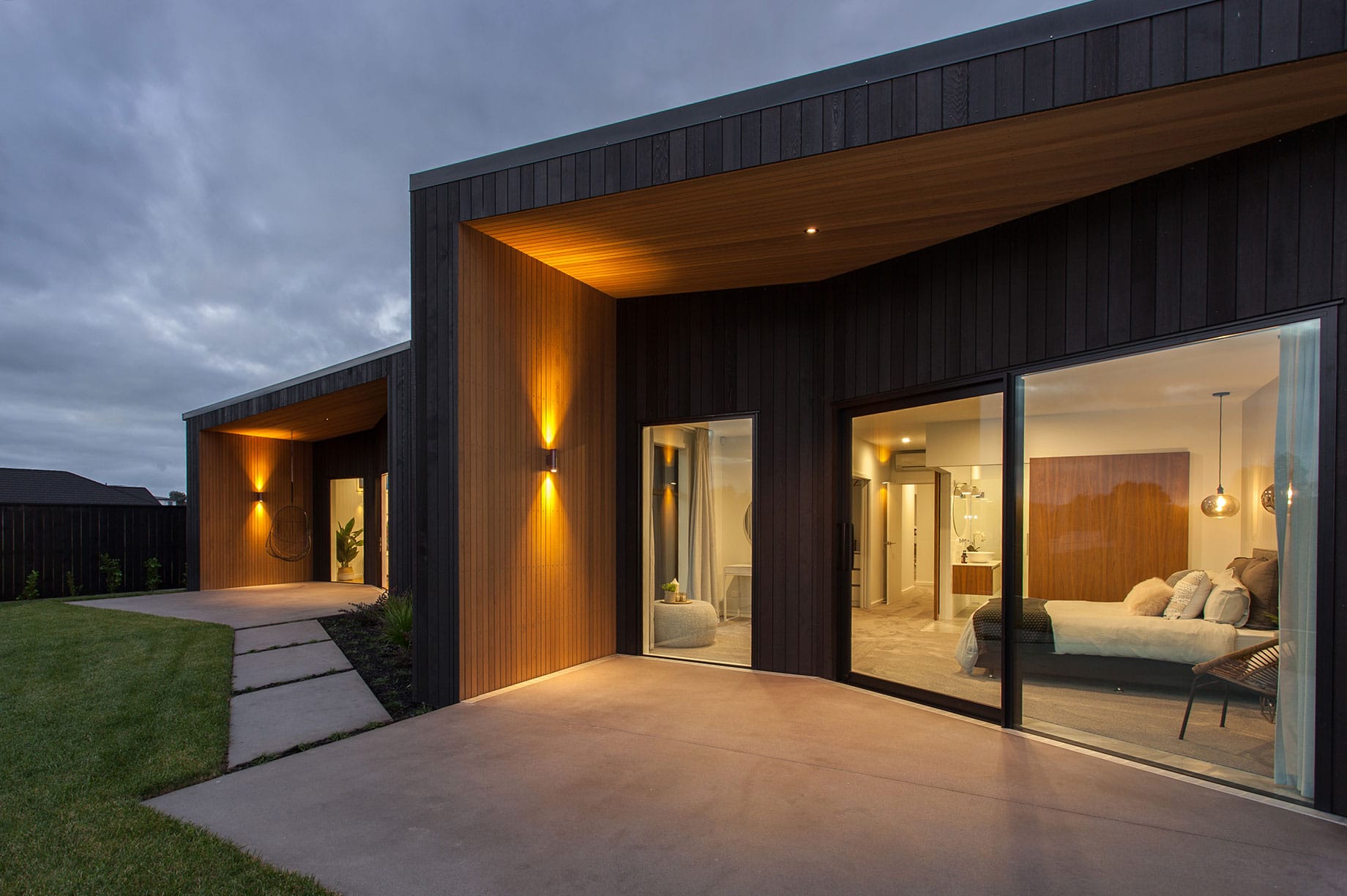 Exterior of wooden show home in Waikato