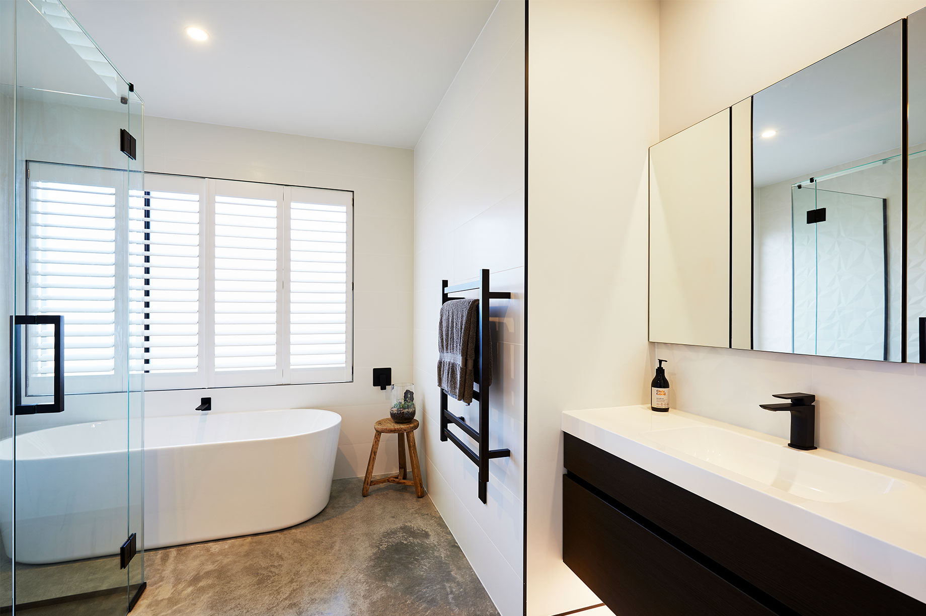 White and black themed bathroom interior