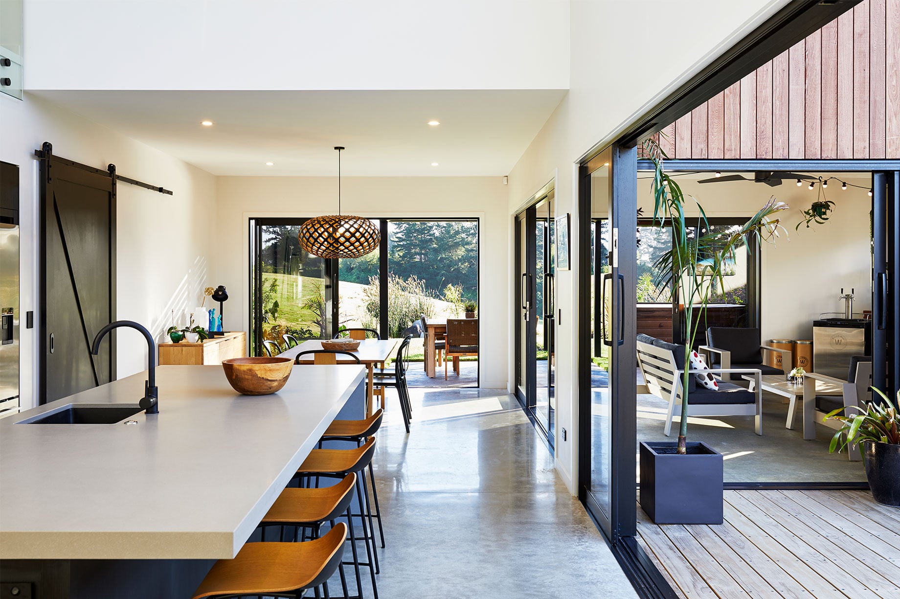 Indoor-outdoor living space in daylight