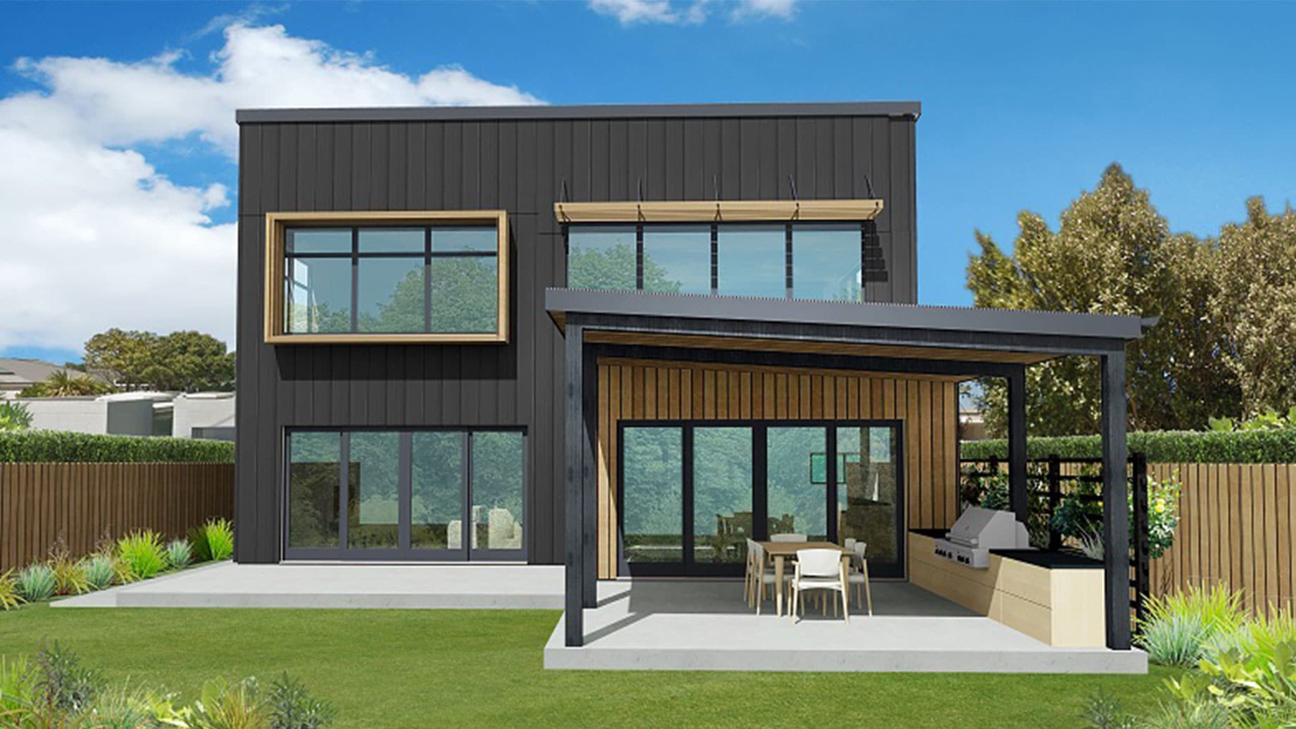 Black and wooden house render