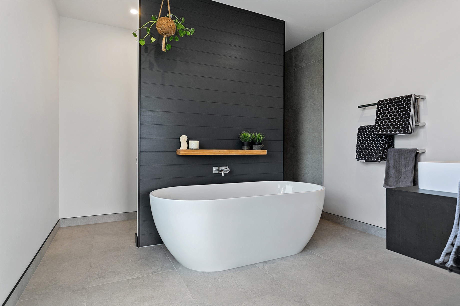 Bathroom with black wooden panels