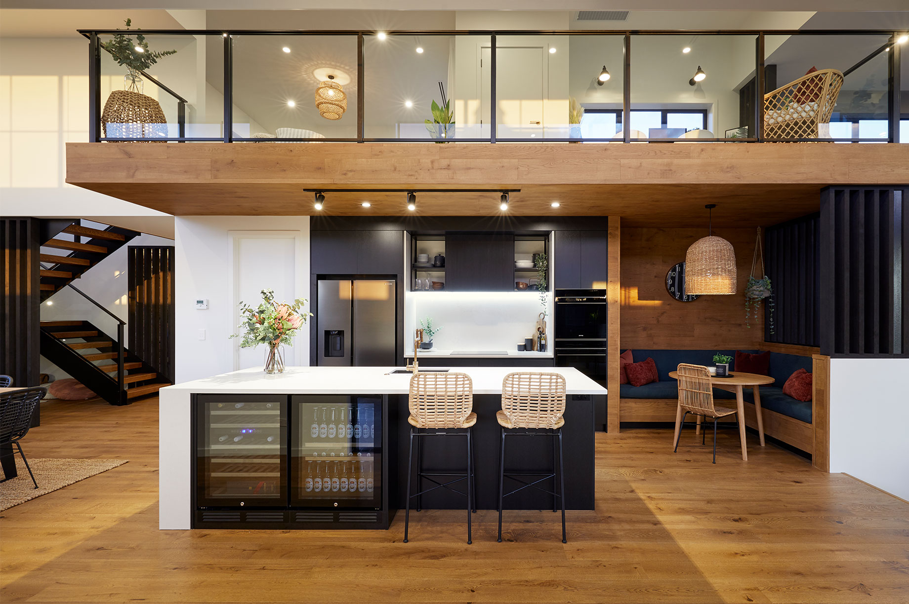 Waikato showhome kitchen with wooden floors interior