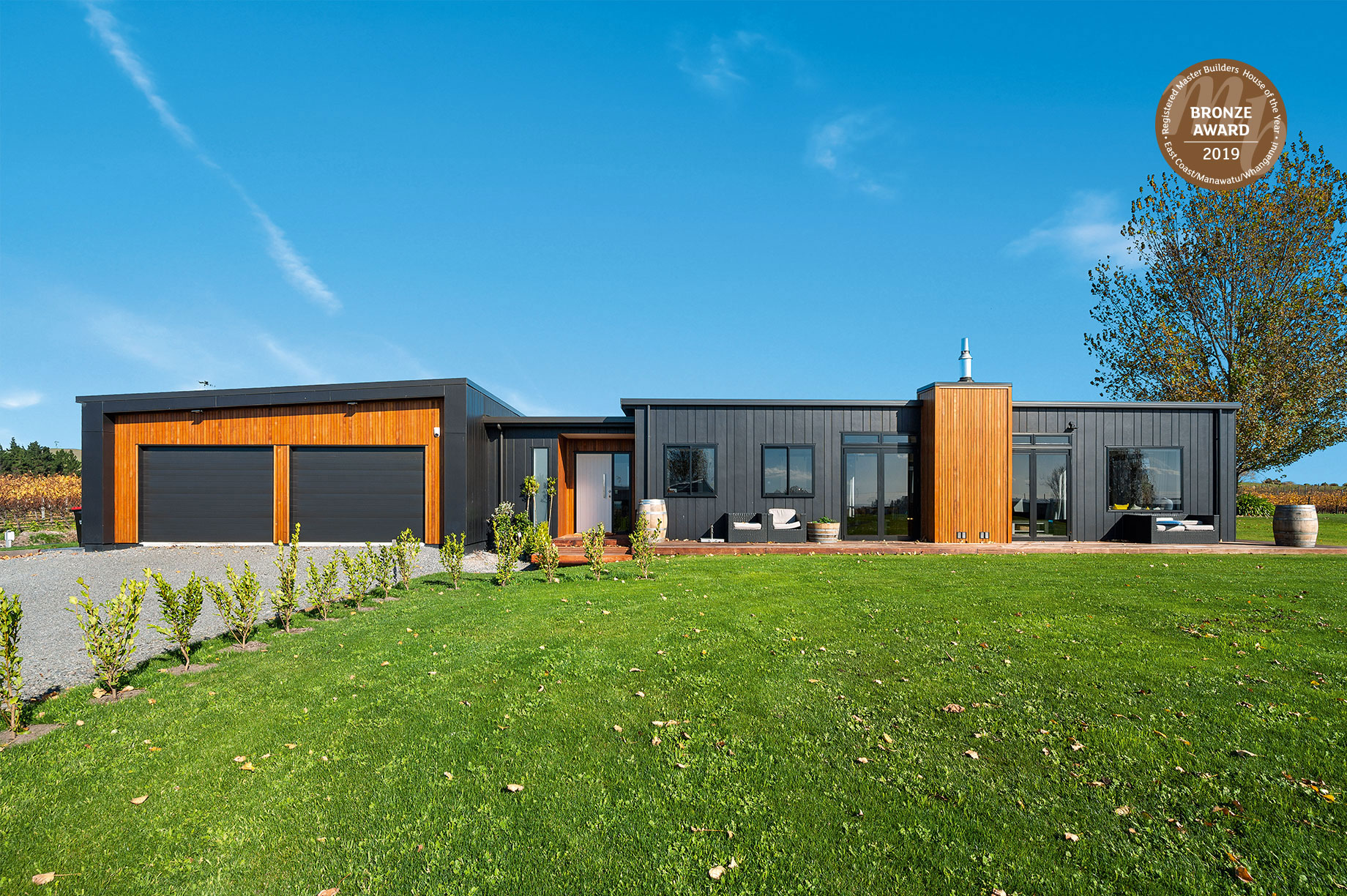 Award winning black and wooden rural home in Hawkes Bay