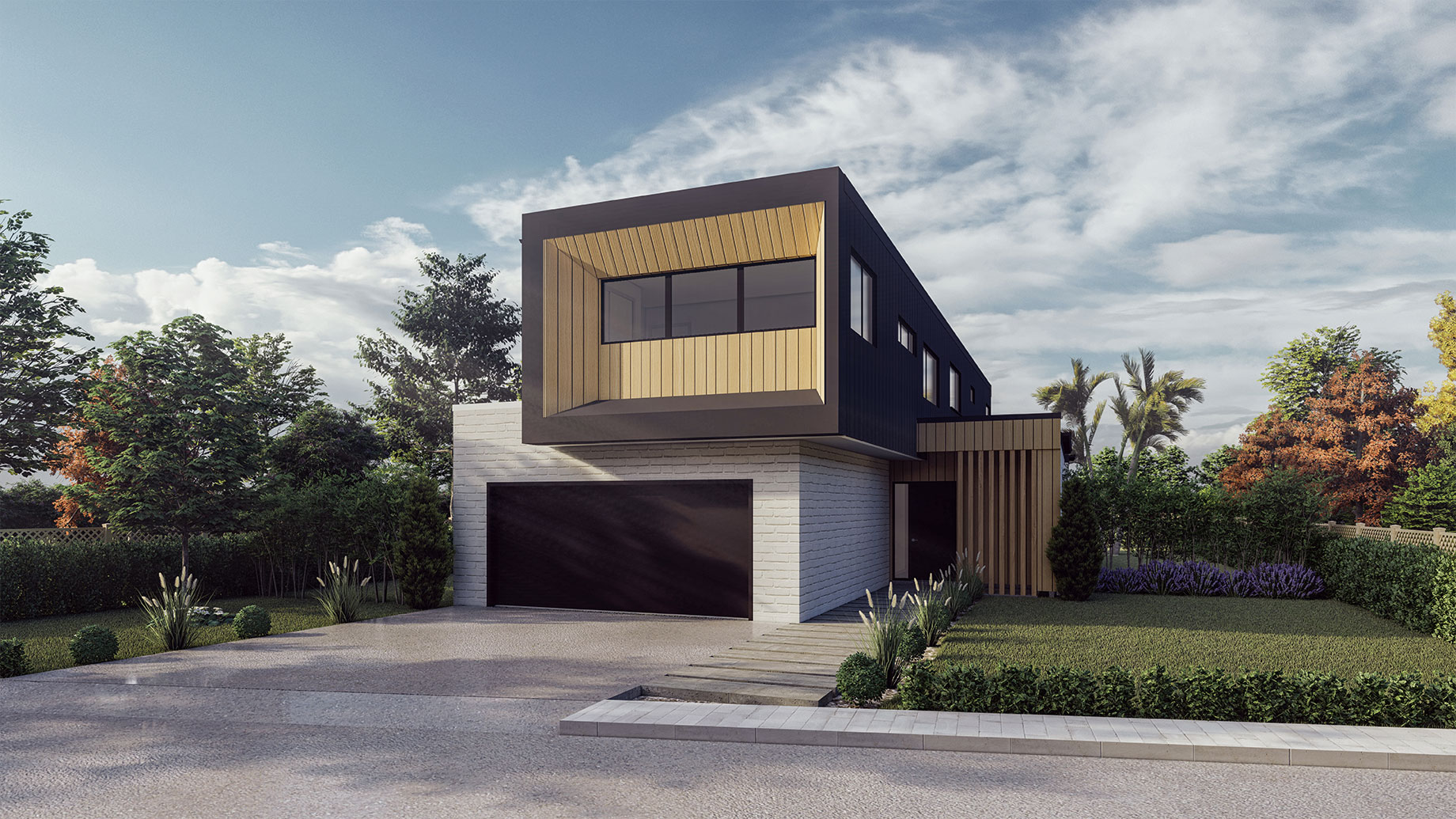 Two storey house render in daytime