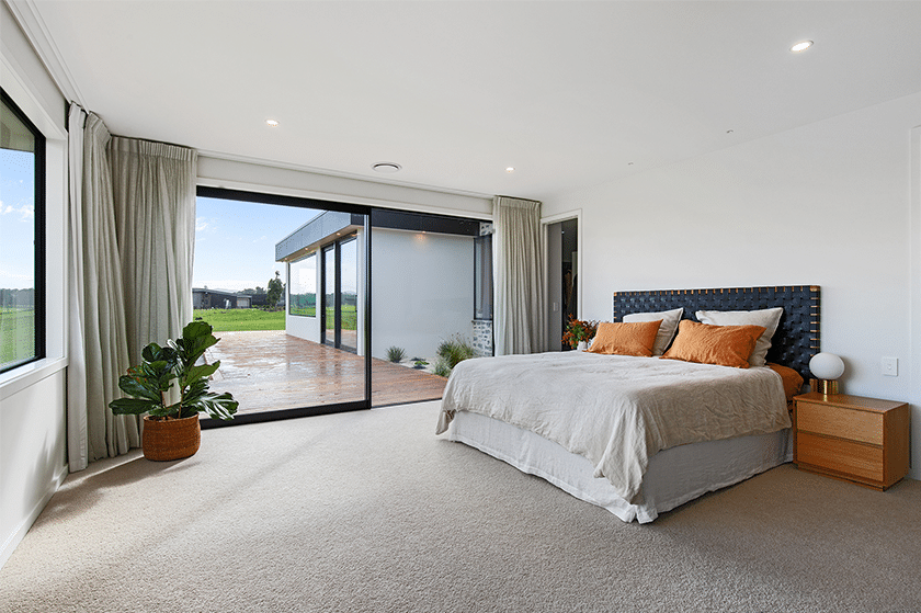 Bedroom interior with an outdoor entrance