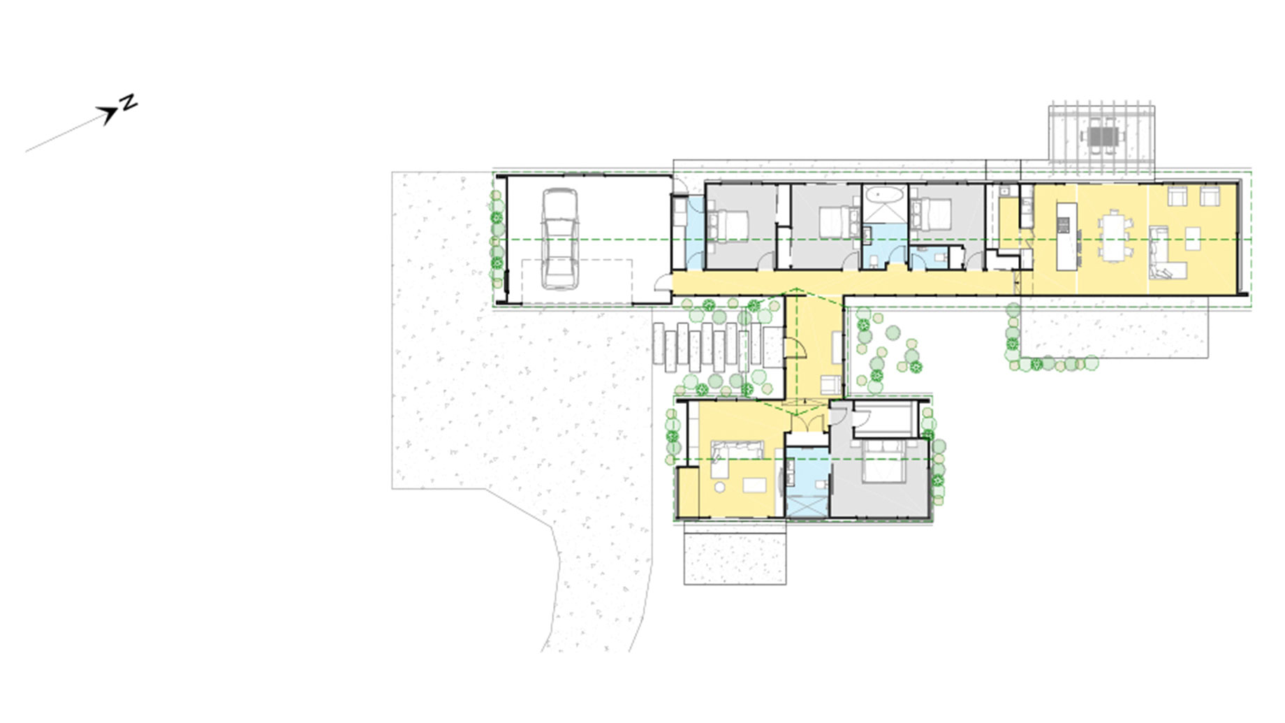 Floor Plan for DB19035. Floor Area: 293 m2 This home has covered entry with generous indoor and outdoor living. The one storey home has four bedrooms with a walk in wardrobe and ensuite. The home has a great open plan living, dining and kitchen. There are two seperate living areas for when guests come. A large double garage and a deck/patio.