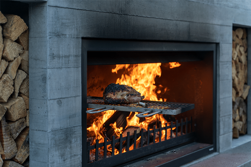 Close up shot of an outdoor fireplace