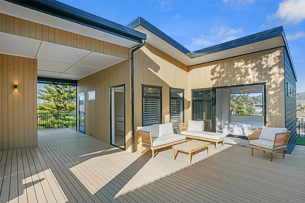 Outdoor living area on a sunny day