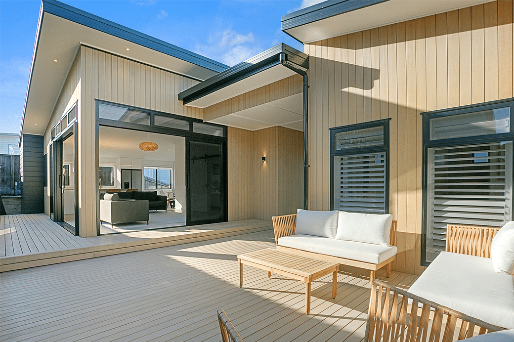 external outdoor living space of a wooden house