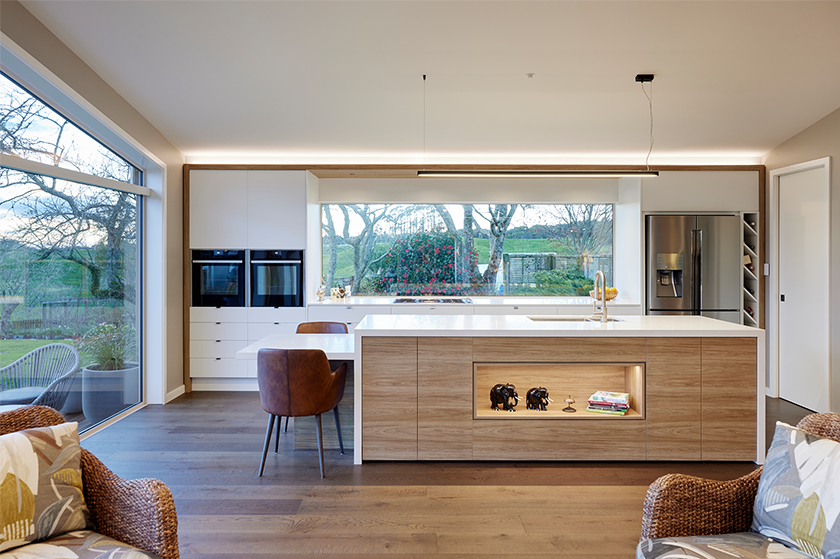 Modern white and wooden kitchen interior