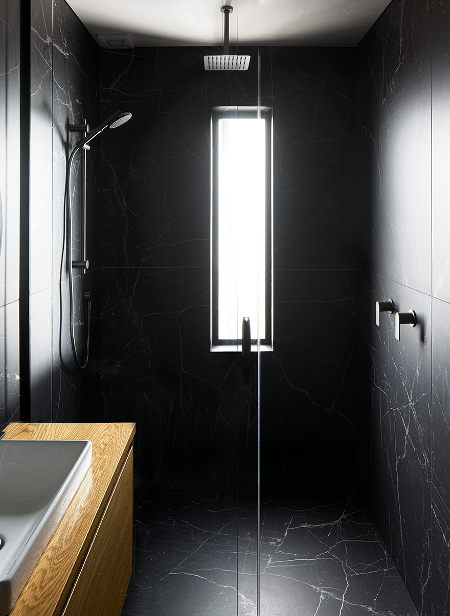 Black tiled shower