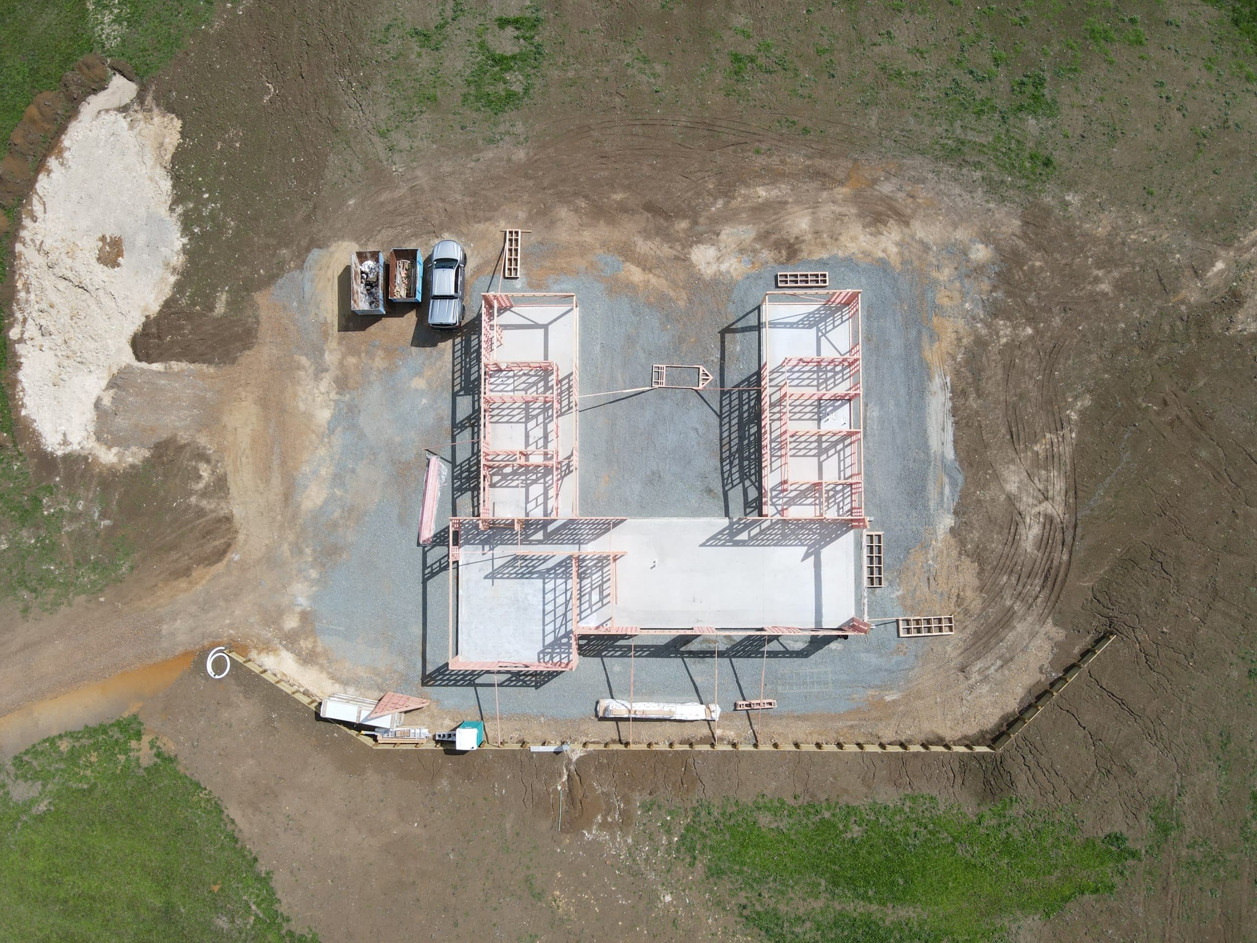 Top view of house construction process