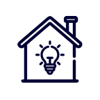 House with lightbulb icon blue