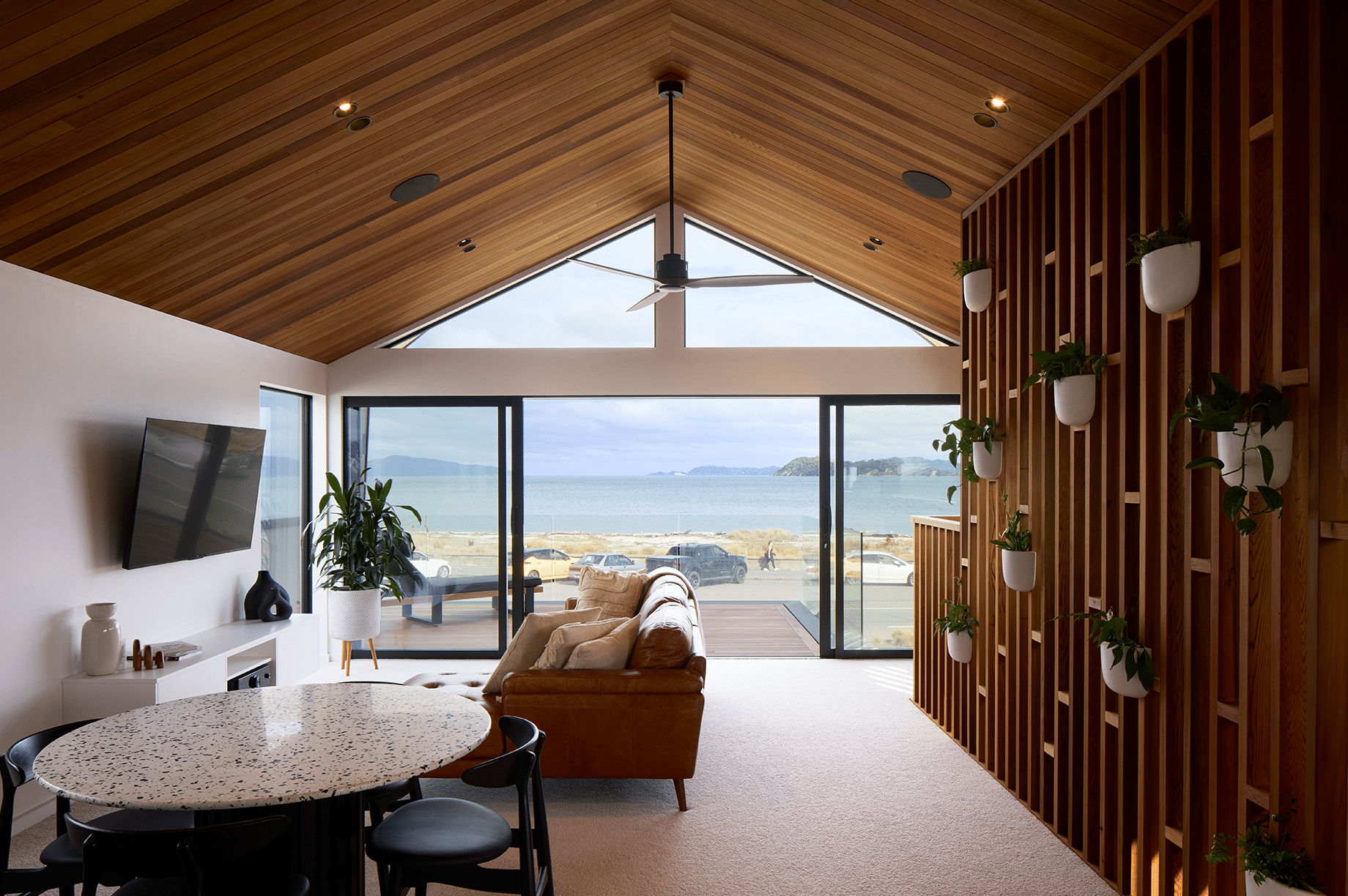 Petone Perfection showhome lounge with an ocean view