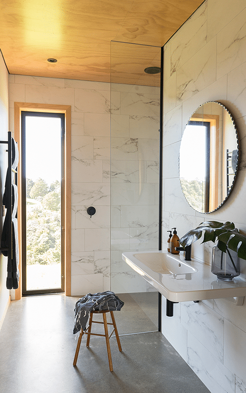 White tiled minimalistic bathroom interior