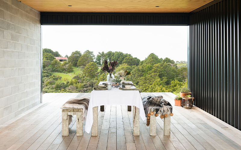 Sheltered outdoor living space exterior