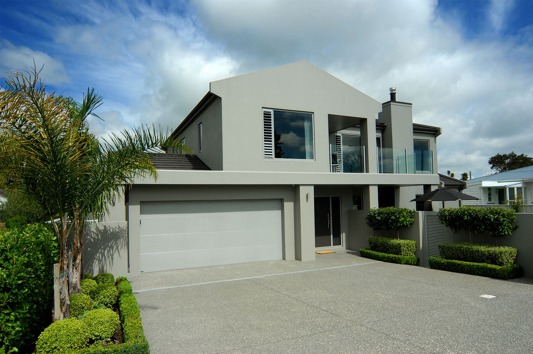 Large grey two storey house exterior