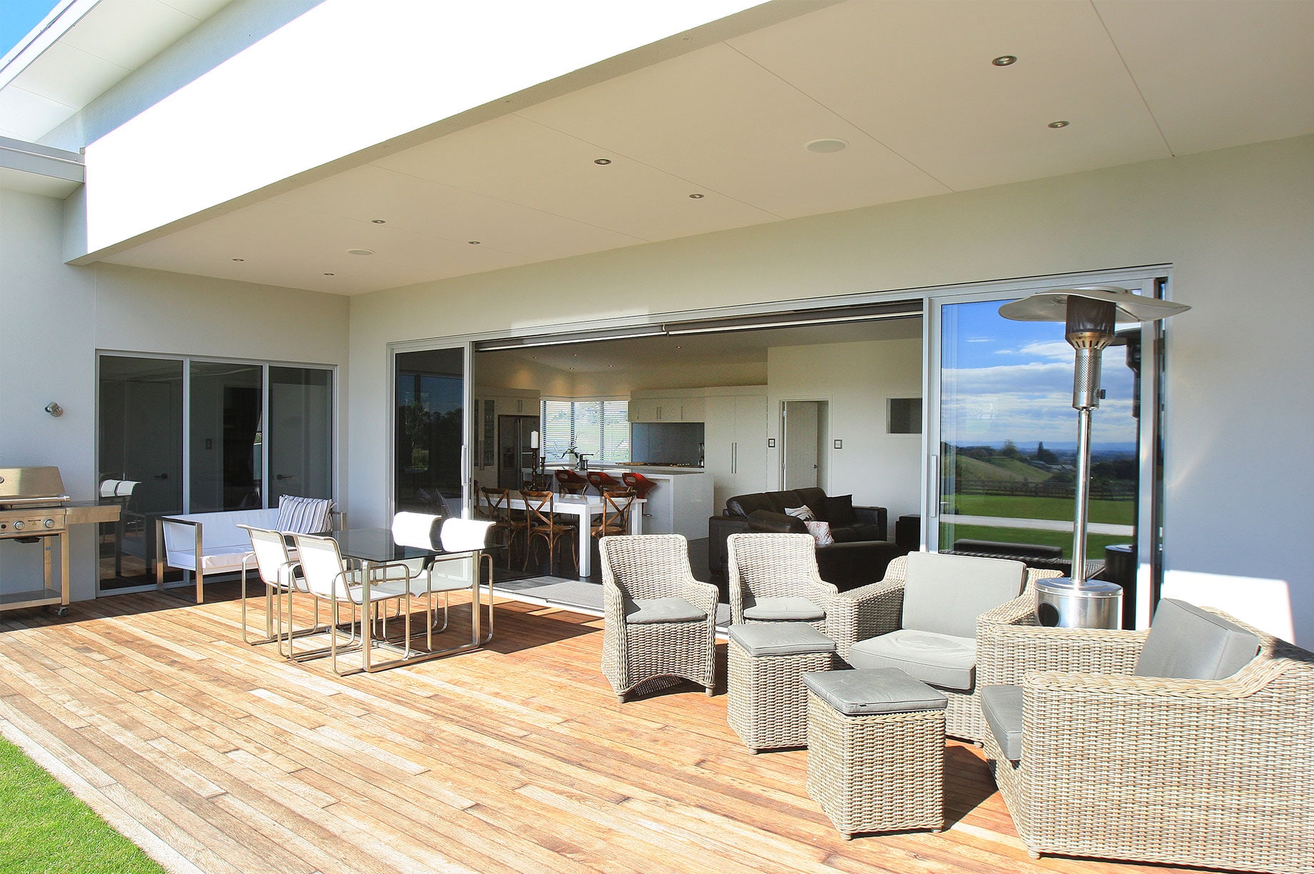 Sheltered outdoor living area on a sunny day