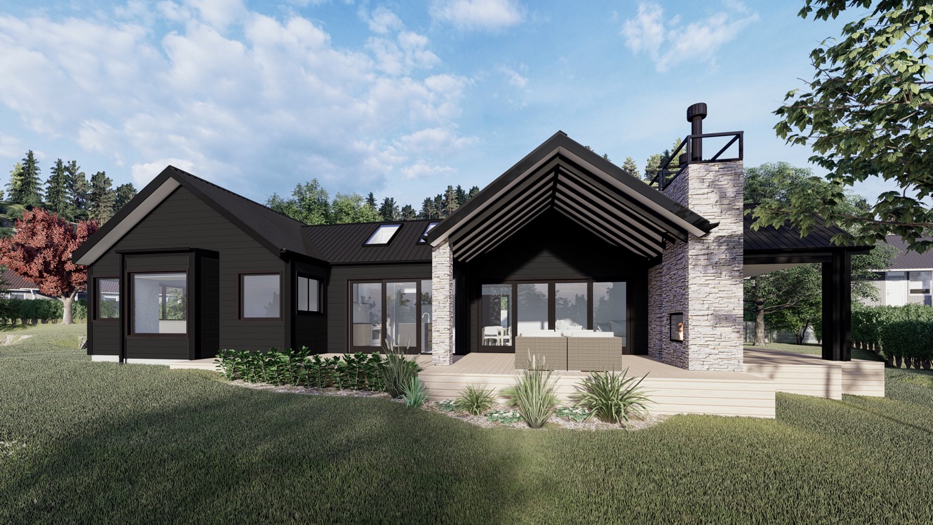 Render of a grey and black house