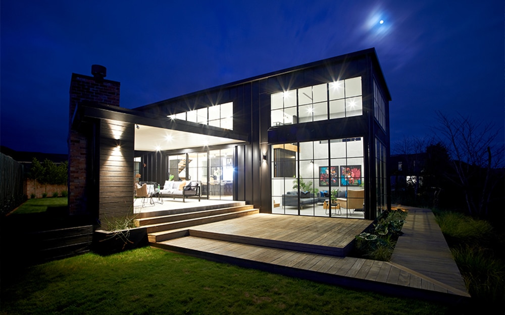 Waikato show home outdoor living area in night time