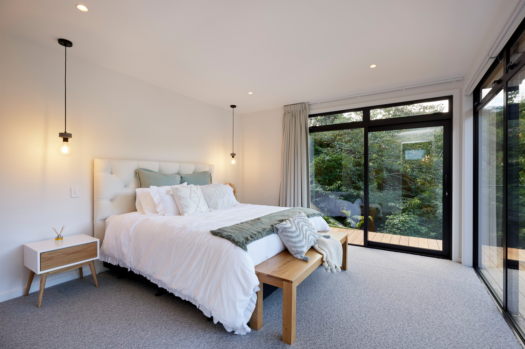 Wellington showhome bedroom interior with outdoor entrance
